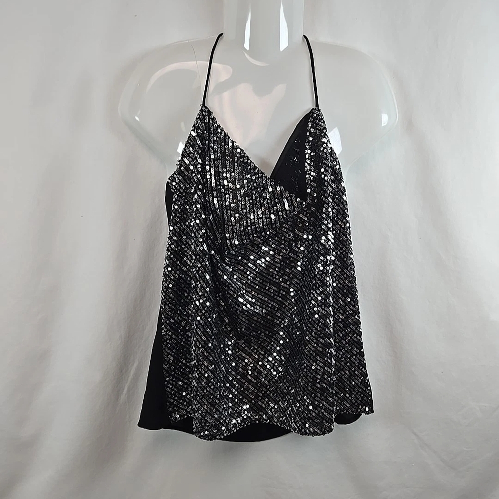 Chelsea 28 Women's Silver Sequin Camisole V neck Top Size Xxs
